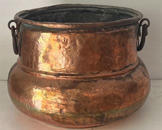 Large Solid Copper Cauldron With Cast Iron Handles