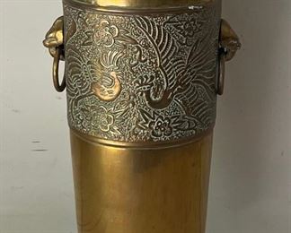 Vintage 20" Solid Brass Umbrella Stand With Lions Head Rings