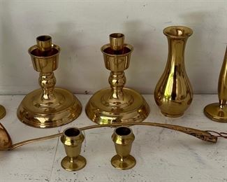 Small Brass Lot - Candle Holders, Vase, Bud Vase, Hand Made Ladle, And More