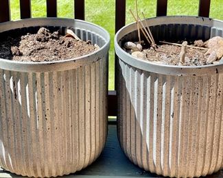 (2) Plastic Galvanized Bucket Style Outdoor Planters