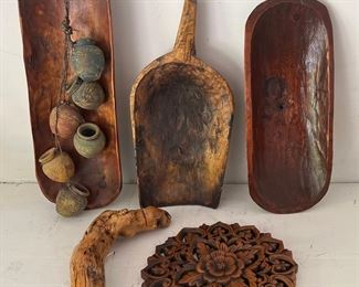 Vintage And Antique Wood Lot - Thailand Wall Art, Drift Wood Piece, And More