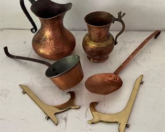 Brass And Copper - Ladle, Pitcher, Brass Plate Stand, And More