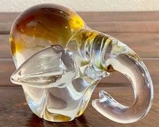 Vintage Murano Art Glass Gold And Clear Elephant 