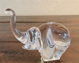 Clear Hand Blown Art Glass Elephant Paperweight