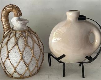 Large White Terracotta Wrapped Jug With Unique Ceramic Jug And Metal Stand