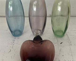(3) Colorful Glass Bottles With Art Glass Heart Ornament
