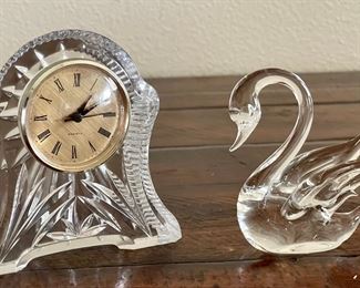 Art Glass Swan And A Czech Royal Limited Crystal Mantle Shelf Clock