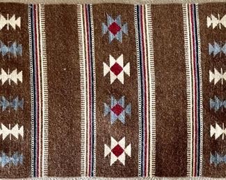 Vintage Hand Woven Wool Geometric Pattern Rug With Cotton Fringe From Greece
