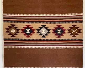 Vintage 1977 Hand Woven Wool Geometric Pattern Rug With Cotton Fringe From Greece