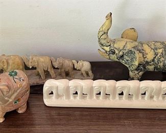 (4) Carved Stone And Bone Elephant Figurines