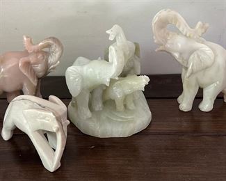 (4) Carved Alabaster And White Onyx Elephant Figurines (as Is)