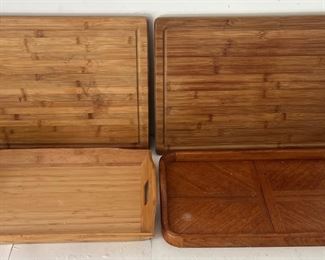 (4) Wood Cutting Boards And Handled Trays - Coor, Bamboo, Goodwood Teak (as Is)