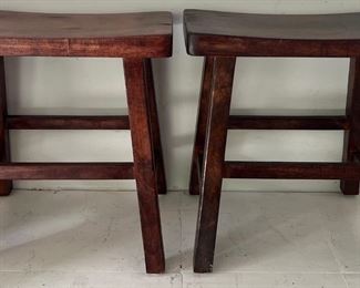 Pair Of 18" Wooden Rustic Saddle Stool