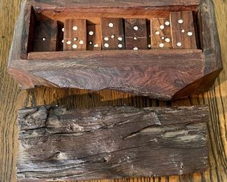 Vintage Hand Carved Ironwood Box With Ironwood Dominos