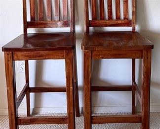 Pair Of Heavy Solid Wood Bar Stools 