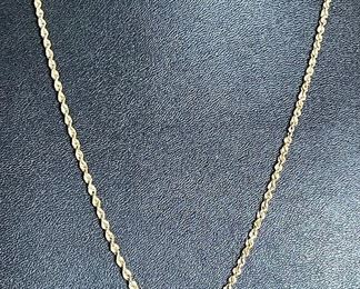14K Gold Imperial Rope 20" Chain Necklace With 14K Gold & Garnet Heart Pendant Total Weight 7.4 Grams 