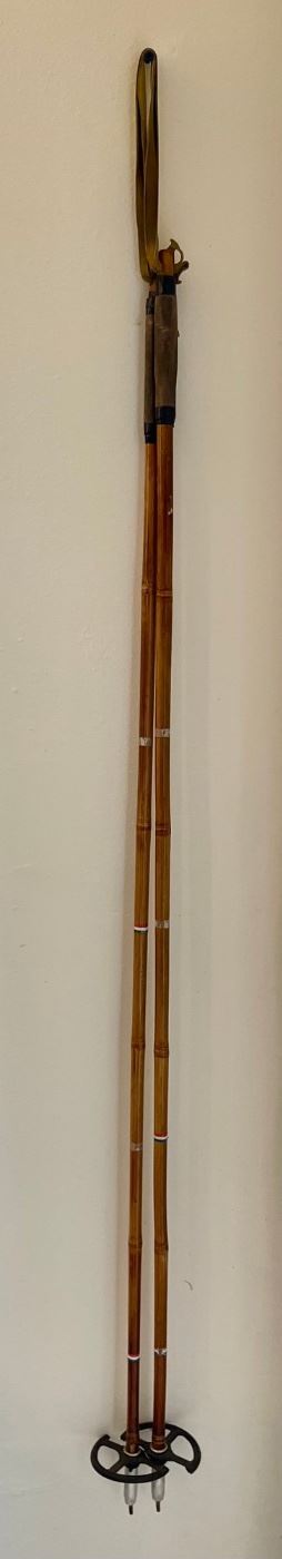 Pair Of Antique Bamboo Ski Pole Wall Art With Leather Tops 