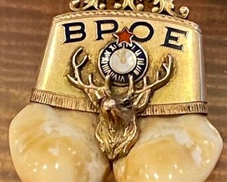 Incredibly Rare Large Masonic 10K Gold Benevolent And Protective Order Of Elks Tooth Watch Fob