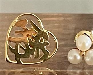 2 Pairs Of 14K Gold Earrings - 1 Heart Pair And 1 Trio Pearl Pair Total Weight 5.1 Grams