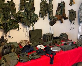 Lots of military gear, so much to choose from, canteens, flashlights, vests, helmet, hats, mess kits, backpacks and SO much more