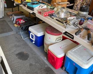 Another shot of the garage, lots of coolers, lots of goods 