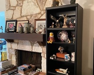 Light up bookcase, eagle collection, large selection of DVD's, CD's and VHS