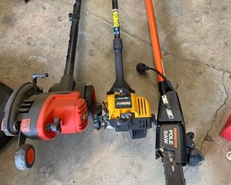 Yard tools, gas weed eater, gas pole saw, electric edger/trencher