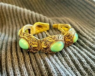 Vintage 1950/60s ornate Chinese silver turquoise bracelet.