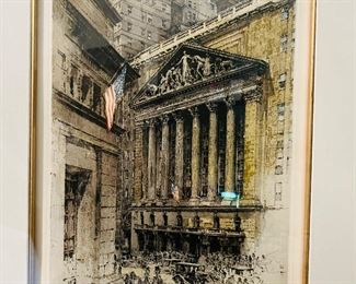 Luigi Kasimir (Austrian, 1881-1962) New York Stock Exchange. Color etching and aquatint, pencil signed.