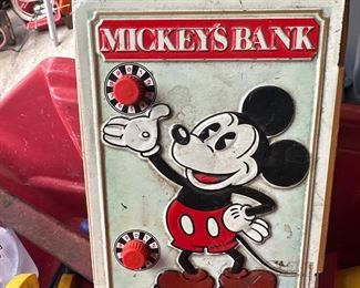 Vintage Mickey Mouse metal coin bank
