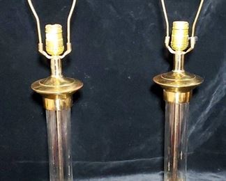 Vintage Brass Sleek Glass Lamps