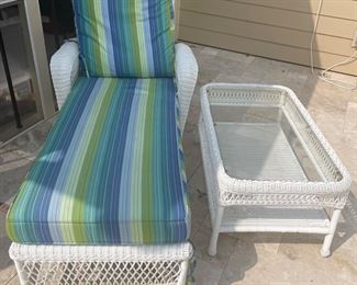 Wicker lounge chair with matching wicker coffee table