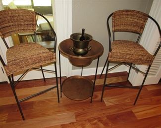 Copper basin & thatch bar stools