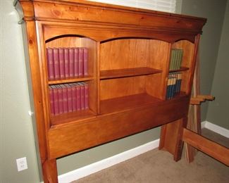 Queen pine bed with bookcase