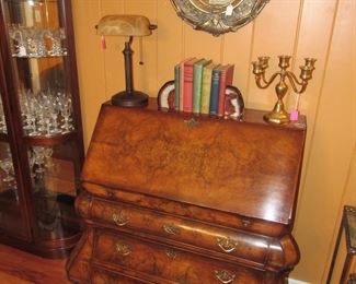 Antique burled walnut slant-top desk