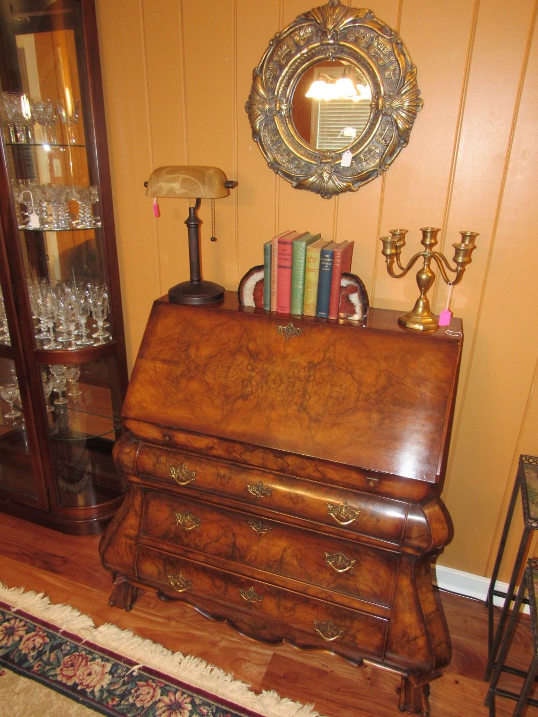 Antique burled walnut slant-top desk