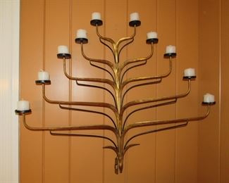 Mid Century gilded wrought iron wall sconce