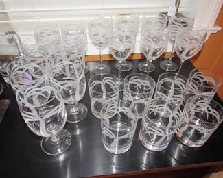 Vintage etched palm trees barware