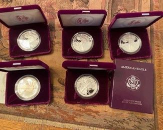 US Mint .999 fine silver dollar coins with certificates