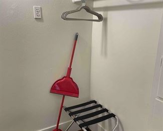 Hangers, broom, iron, luggage stand