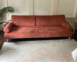 Nice, comfortable, vintage, suede sofa. Was told it was a Natuzzi.
