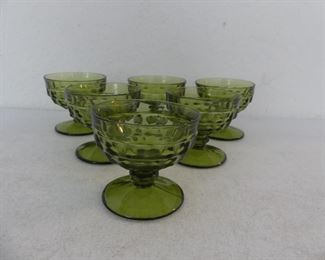 Vintage 1960s Colony Glass Set of 6 "Whitehall-Green (Avocado) Sherbet Glasses