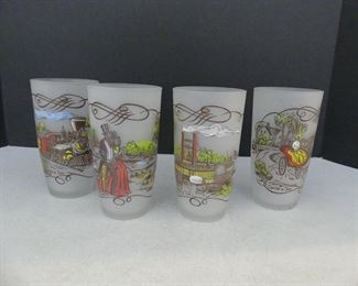 Vintage MCM Anchor Hocking Set of 4 Currier & Ives Frosted Glasses