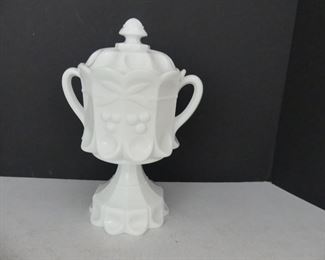 Vintage MCM Westmoreland Milk Glass "Cherries" Pedestal Cookie Jar