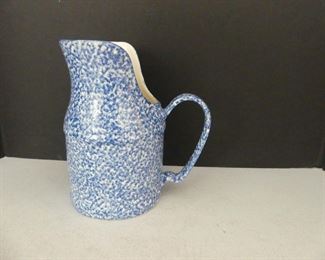 N.S. Gustin Co. Ceramics Cut-Out Blue Spongeware Pitcher