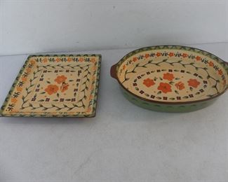 Baum Bros./ Style-Eyes "Tuscan Floral Collection" Oval Casserole (10½" x 16" x 2¾") & 11½" Square Platter/Tray