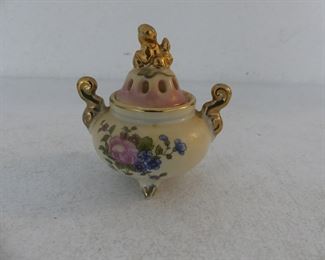 Vintage Porcelain Censer/Incense Burner - Floral Pattern with Gold Trim