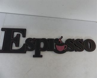 Large "Espresso" Carved Wood Letter Sign with Red Glitter Cup - 32" x 9" x ½"