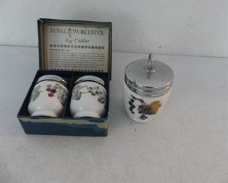 Vintage 1968-2002 Royal Worcester Egg Coddlers - 1 Evesham Gold-Currant & Pair of Lavinia White in Box