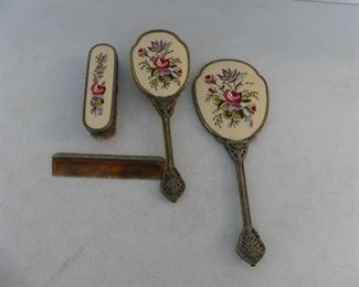Vintage 1920s-30s Embroidered 4-Piece Vanity Set 